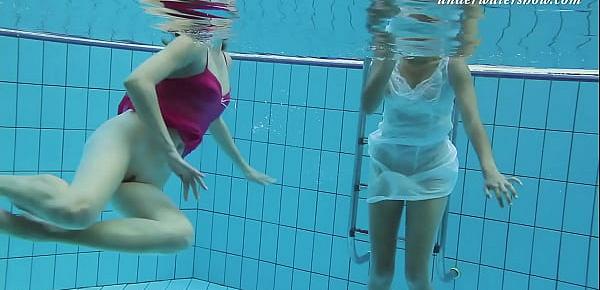  Underwater swimming pool lesbians Lera and Sima Lastova